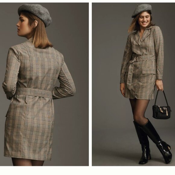 NWT ANTHROPOLOGIE PILCRO Plaid Button-Up Dress with Belt - Picture 1 of 11